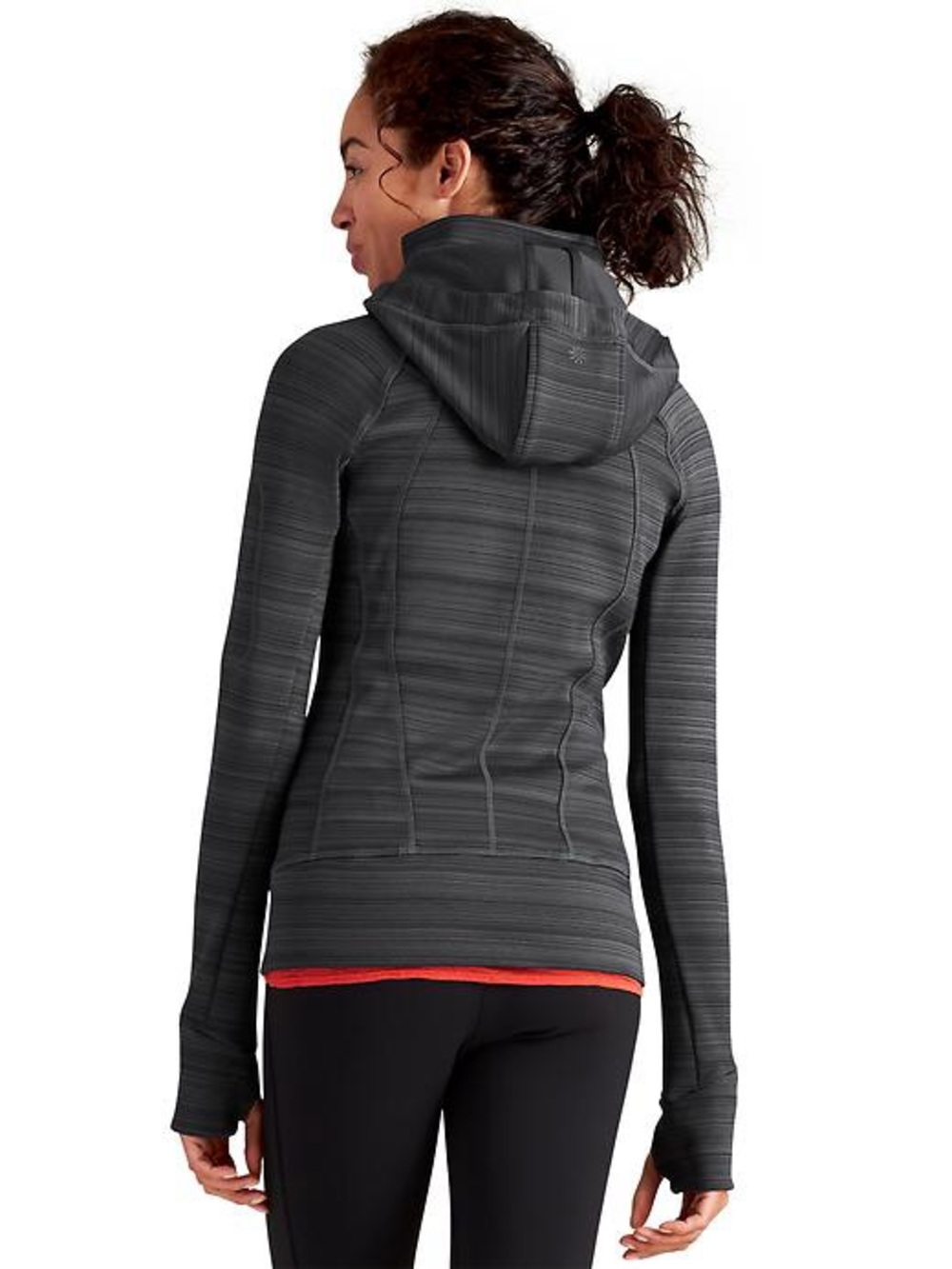 Athleta Striped Strength Hoodie Gray Fleece Lined Large